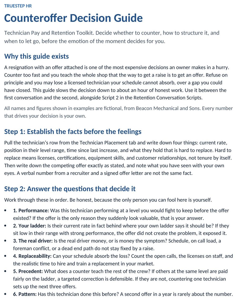 A page from the Counteroffer Decision Guide that walks through the facts to establish and the questions that decide whether to counter and how to structure it