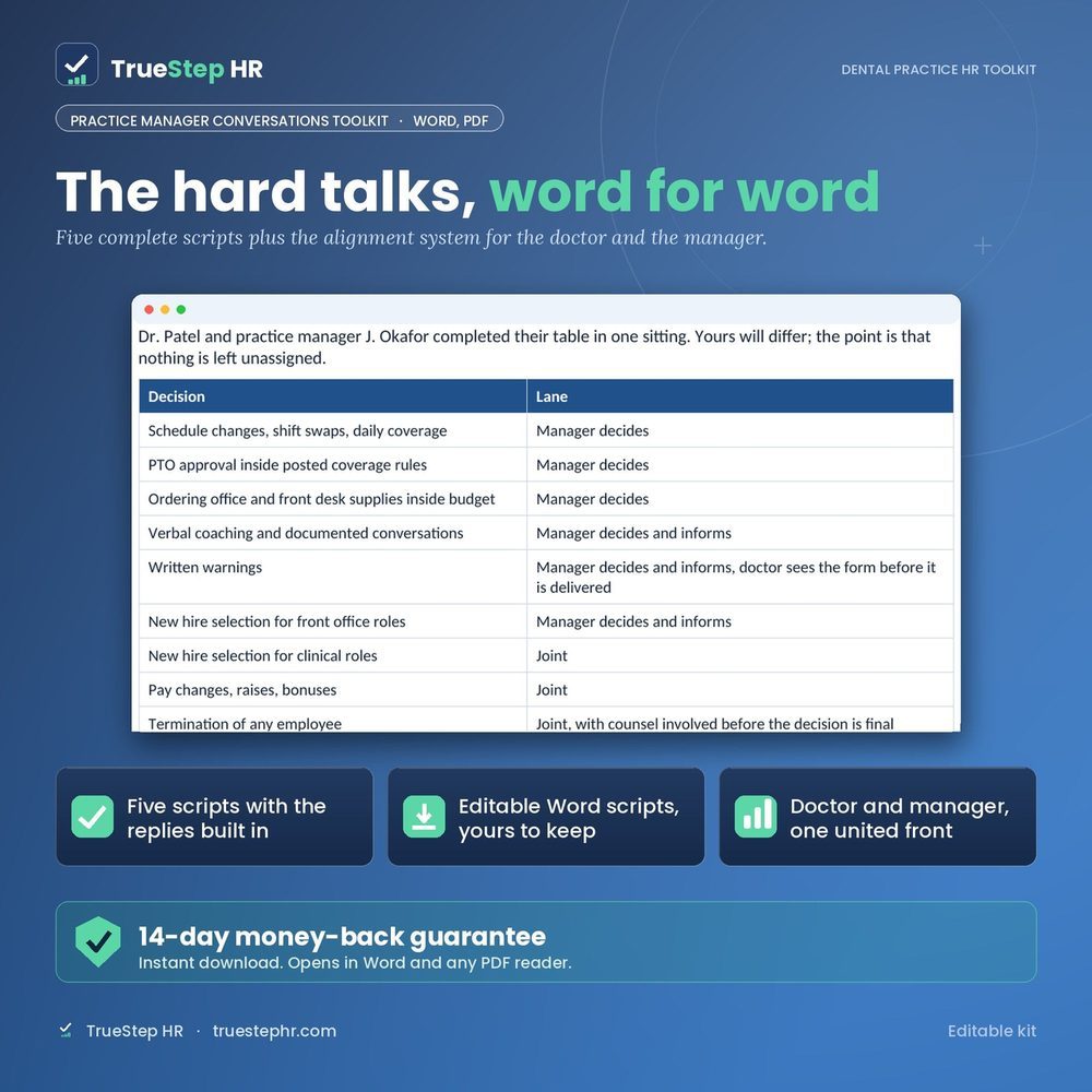 The Practice Manager Conversations Toolkit, a conversation and alignment kit for dental practice managers