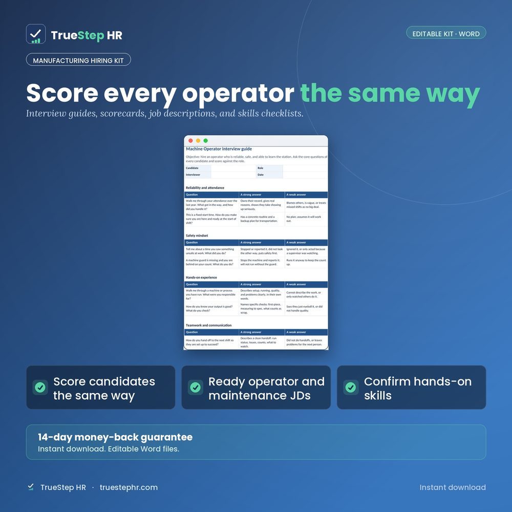The Manufacturing Hiring Kit, a hiring kit for plant operators and maintenance technicians