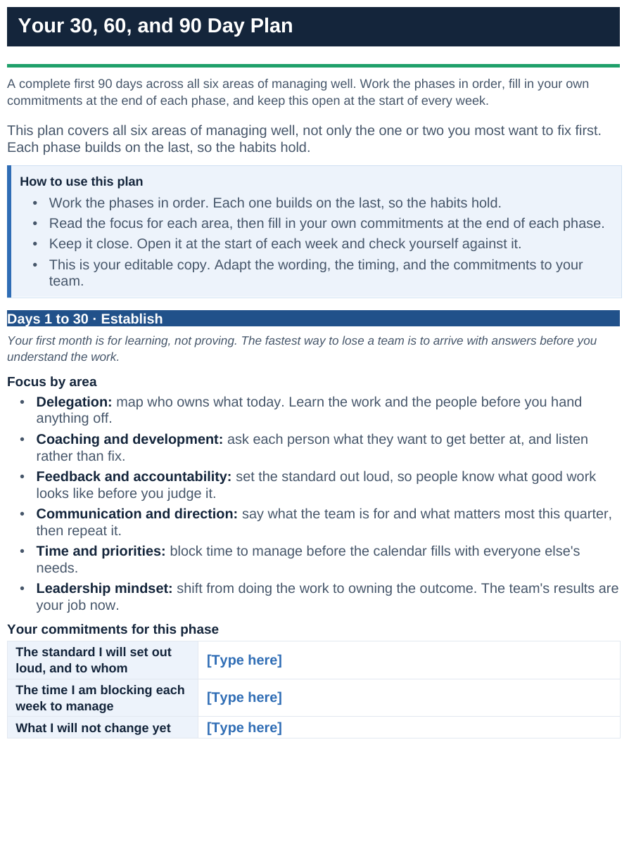 30, 60, and 90 Day Plan