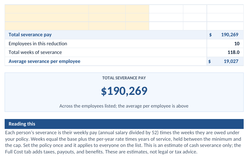 Savings planner severance tab